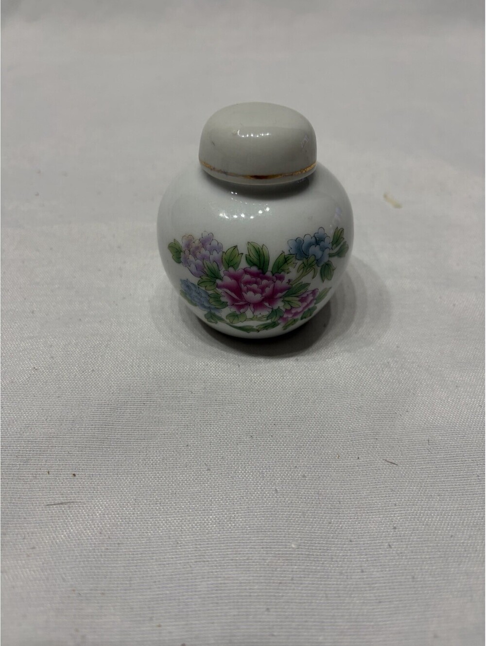 Mini Floral Porcelain Ginger Jar With Lid ~3” H